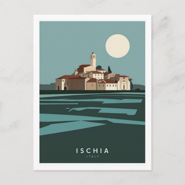 Postal Ischia Ilustracion de estilo italiano (Anverso)