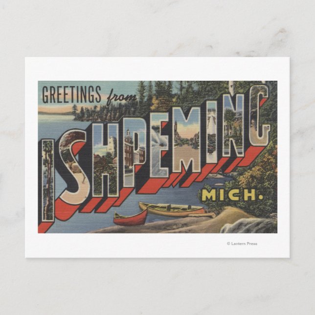 Postal Ishpeming, Michigan - Escenas de letras grandes (Anverso)