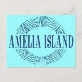 Postal Isla Amelia en azul con diseño solar