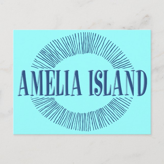 Postal Isla Amelia en azul con diseño solar (Anverso)