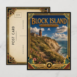 Postal Isla Block Rhode Island Arte Deco Dorado Vintage