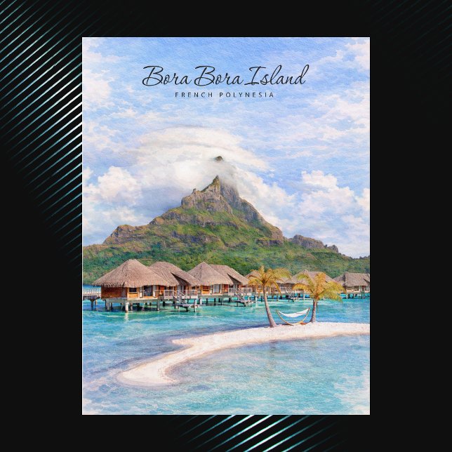 Postal Isla Bora Bora Tahití Acuarela Escape Tropical (Bora Bora Tahiti Island Watercolor Tropical Eescap Postcard)
