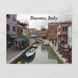 Postal Isla Burano Canal de Italia y edificios coloridos