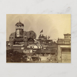 Postal Isla Coney, Coloso Elefante, Vista Vintage
