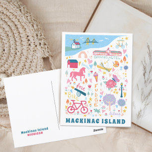 Postal Isla Cute Mackinac Mapa Michigan Cosas Favoritas