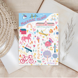 Postal Isla Cute Mackinac Michigan Mapa de cosas favorita