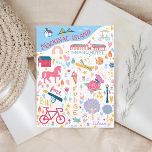 Postal Isla Cute Mackinac Michigan Mapa de cosas favorita