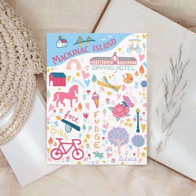 Postal Isla Cute Mackinac Michigan Mapa de cosas favorita (Subido por el creador)