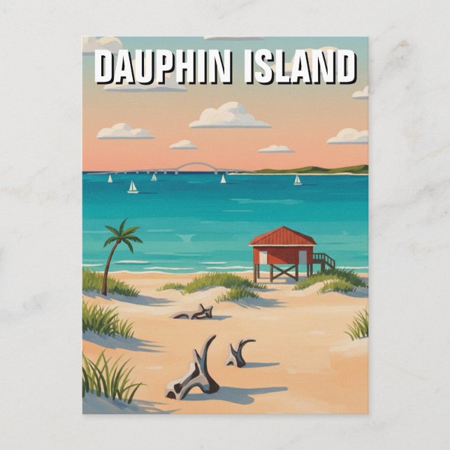 Postal Isla Dauphin Alabama Viajes (Anverso)