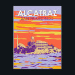 Postal Isla de Alcatraz San Francisco Viaje Vintage<br><div class="desc">Diseño artístico vectorial de la isla Alcatraz. Isla Alcatraz al atardecer con faro,  fortificación militar y prisión federal ubicada en San Francisco,  California.</div>