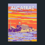 Postal Isla de Alcatraz San Francisco Viaje Vintage<br><div class="desc">Diseño artístico vectorial de la isla Alcatraz. Isla Alcatraz al atardecer con faro,  fortificación militar y prisión federal ubicada en San Francisco,  California.</div>