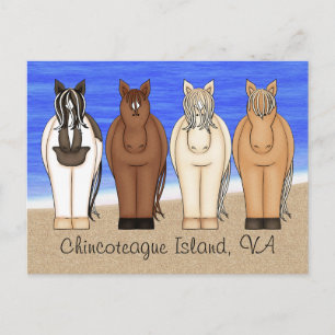 Postal Isla de Chincoteague VA Ponies en el Caballo de Pl