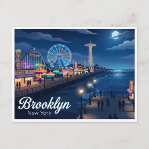 Postal Isla de Coney de Noche Brooklyn Nueva York