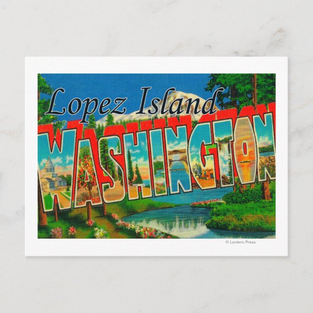 Postal Isla de López, Washington - Escenas de letras gran (Anverso)