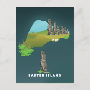 Postal Isla de Pascua Ilustrado Mapa ilustrado de la impr