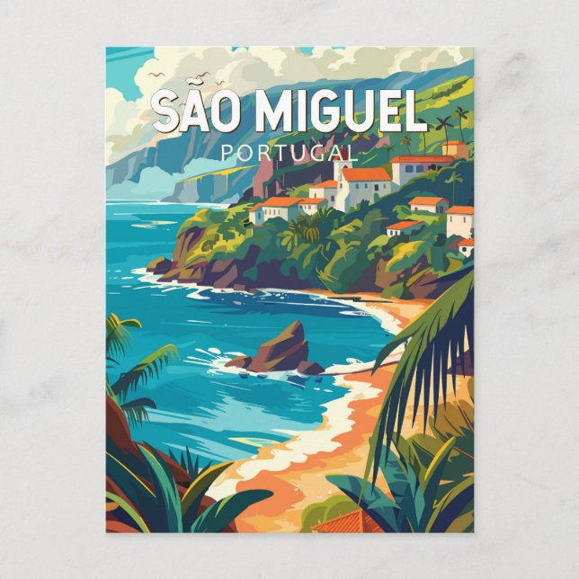 Postal Isla de Sao Miguel Portugal Arte de Viaje (Anverso)