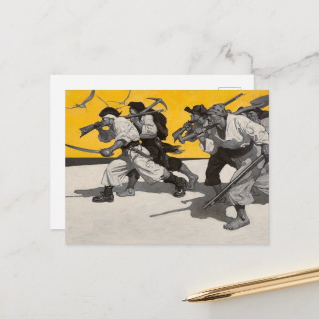 Postal Isla del Tesoro por Newell Convers Wyeth (Anverso/Reverso In Situ)