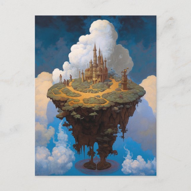 Postal Isla Flotante Surreal Castle Fantasy Art (Anverso)
