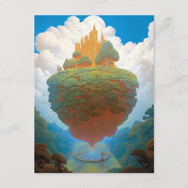 Postal Isla Flotante Surreal Castle Fantasy Art (Anverso)
