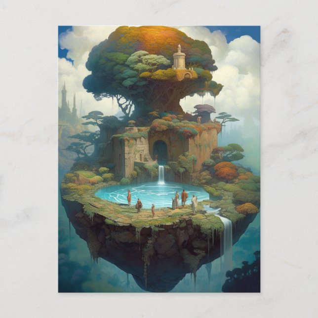 Postal Isla flotante Surreal Fantasy Art (Anverso)