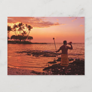 Postal Isla Grande, Hawái. Atardecer, Isla Grande Hawái.