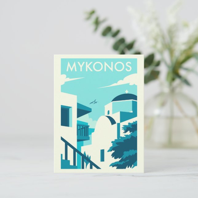 Postal Isla griega del Egeo de Mykonos Poster (Anverso de pie)