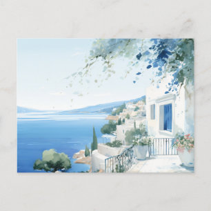 Postal Isla Griega Idílica: Impresión de Arte de Acuarela