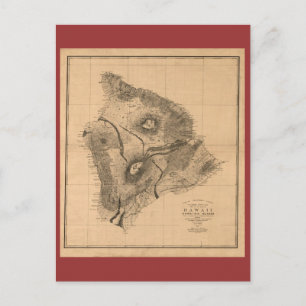 Postal Isla Hawaii, 1886, Mapa hawaiano vintage