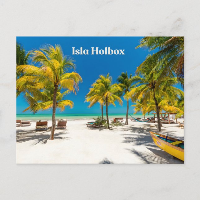 Postal Isla Holbox México Hermosa Playa con Palmeras  (Anverso)