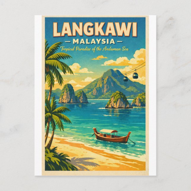 Postal Isla Langkawi, Malasia, en un vibrante estilo retr (Anverso)