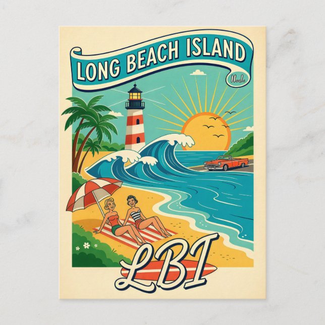 Postal Isla Long Beach NJ Jersey Shore Viajes Retro (Anverso)