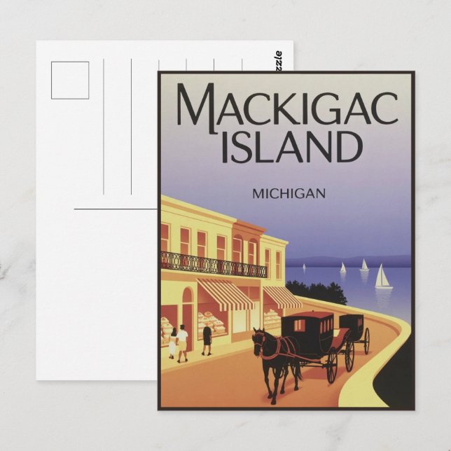 Postal Isla Mackinac de Michigan con regalo de flores (Anverso / Reverso)