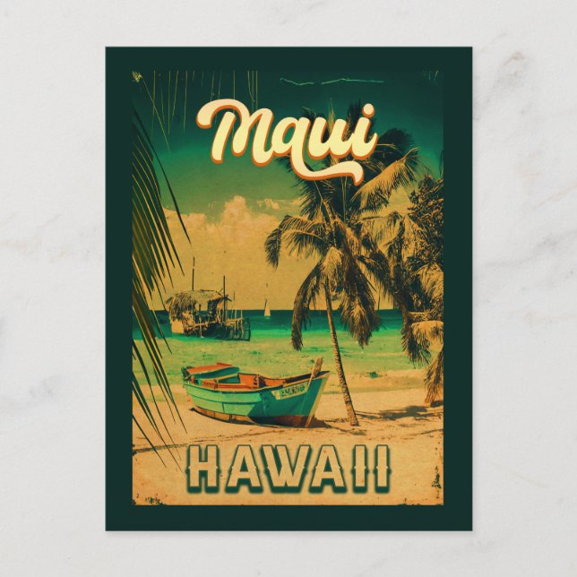 Postal Isla Maui Hawaii Retro Palmeras Souvenirs de los a (Anverso)