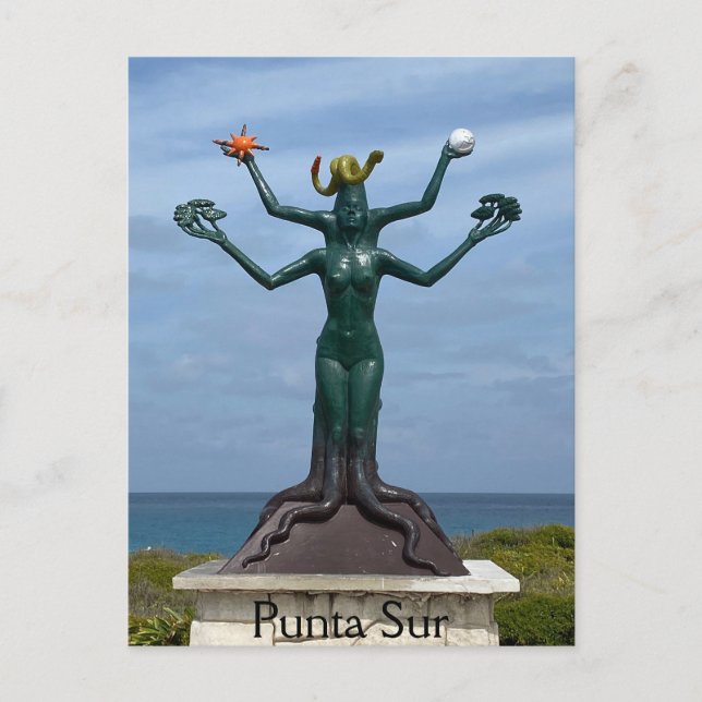 Postal Isla Mujeres Postcard of Mayan Vishnu (Anverso)