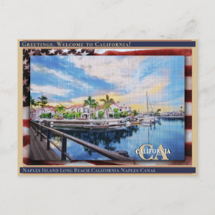 Postal Isla Nápoles Long Beach California Lino + Bandera