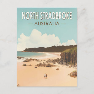 Postal Isla North Stradbroke Australia Viaje Arte Retro