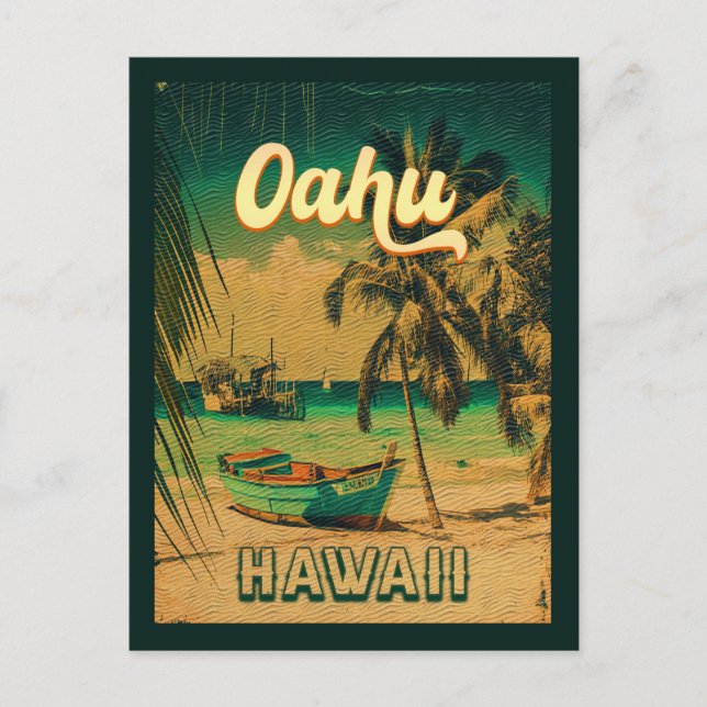 Postal Isla Oahu Hawaii Retro Palmeras Souvenirs de los a (Anverso)