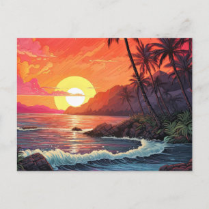 Postal Isla paraíso de playa tropical al atardecer