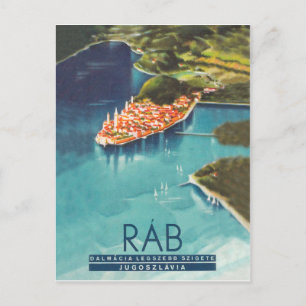 Postal Isla Rab, Dalmacia, Croacia, cartel de viaje vinta