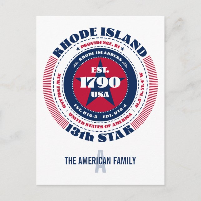 Postal Isla Rhode, Providence, RI, Patriotic, Monograma (Anverso)