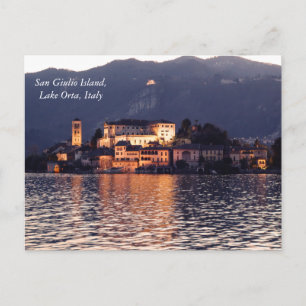 Postal Isla San Giulio, Lago Orta, Italia, al ocaso