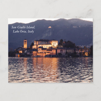 Postal Isla San Giulio, Lago Orta, Italia, al ocaso