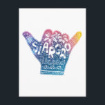 Postal Isla Siargao surf shaka con mano<br><div class="desc">Colgar el símbolo de surfistas con letras dibujadas a mano en la isla de Siargao</div>