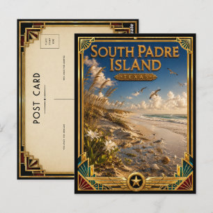 Postal Isla South Padre Texas Arte Deco Dorado Vintage