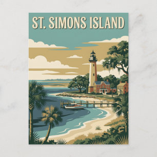 Postal Isla St Simons Georgia Faro Póster Vintage