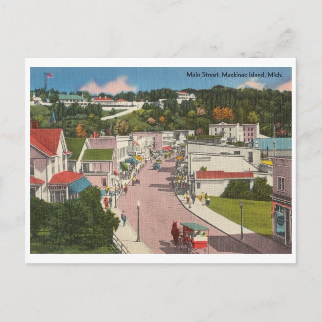 Postal Isla Vintage Mackinac, calle principal de Michigan (Anverso)
