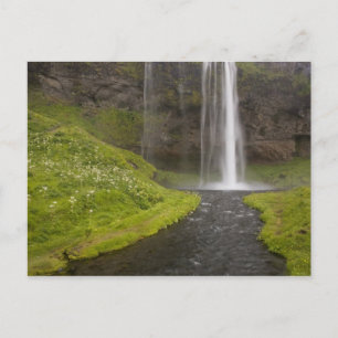 Postal Islandia. Gente en el sendero detrás de Seljalands