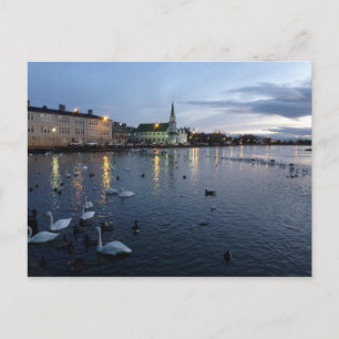 Postal Islandia - Reykjavik - Lago en Dusk