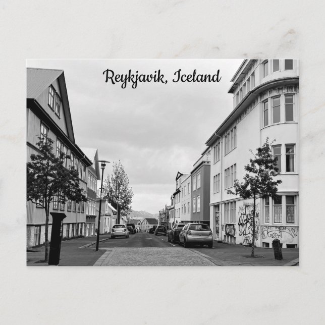 Postal Islandia Reykjavik Street Black White Personaliza (Anverso)