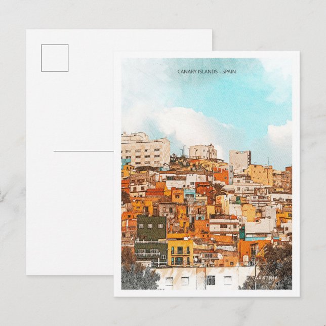 Postal Islas Canarias España Hermoso paisaje de pintura a (Anverso / Reverso)